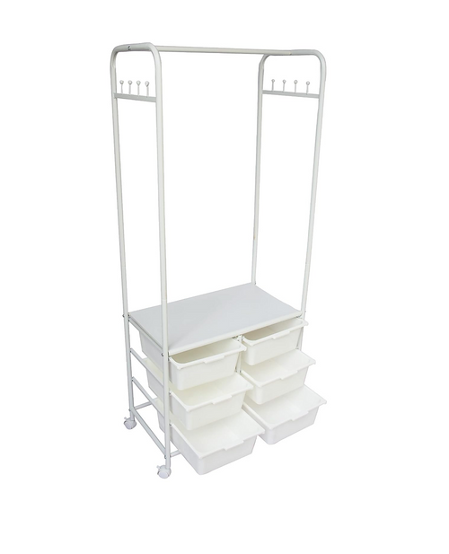 Metal Open Wardrobe with Drawers, Wheels and a Storage Shelf