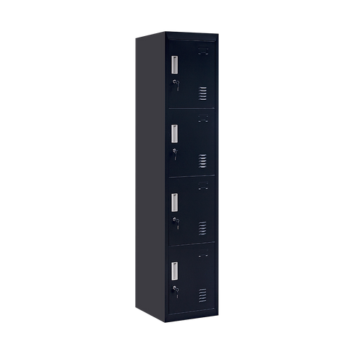 Black Locker with 4 Doors & Standard Lock with 2 Keys – Storage for Gym, School, or Workplace
