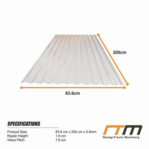 0.8mm Polycarbonate Corrugated Roofing Sheets 836x2000mm 10pk – UV-Resistant Clear Panels for Durable Coverage