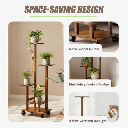 4 Tier Vertical Dark Wood Plant Stand Indoor Display Rack