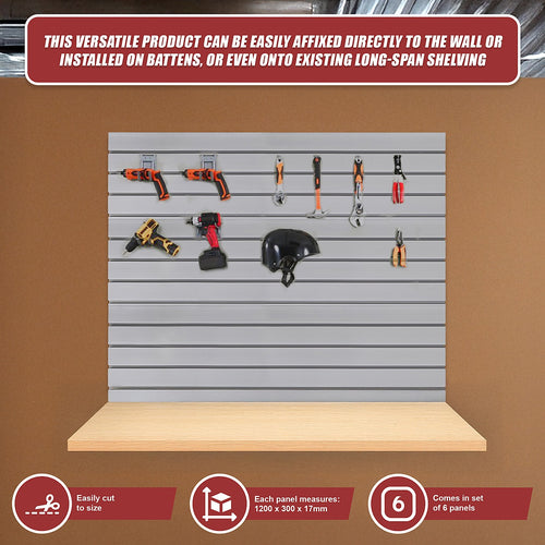 Slatwall Storage Pack for Retail Display Garage Storage - Grey PVC Panels