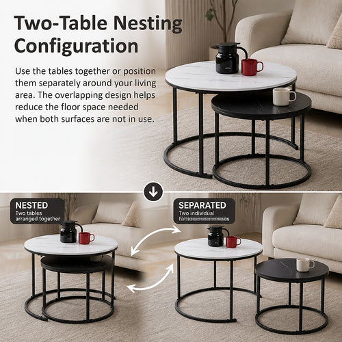 Marble Nesting Coffee Table – Set of 2 Round Modern Tables