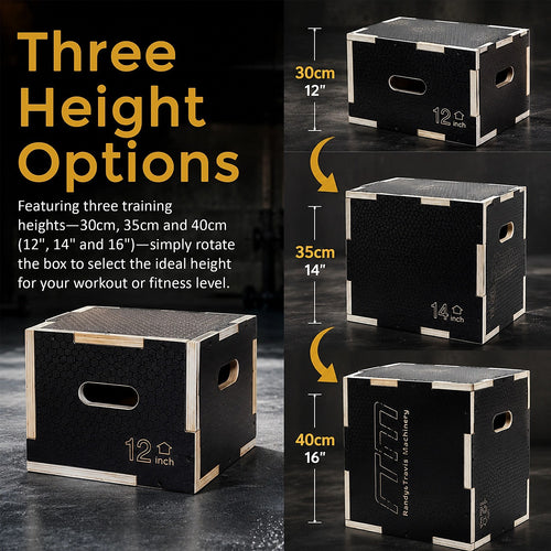 3 in 1 Wooden Plyometric Jump Box 16 14 12 Inch Anti-Slip Plyo Box for Home Gym, CrossFit & Fitness Training