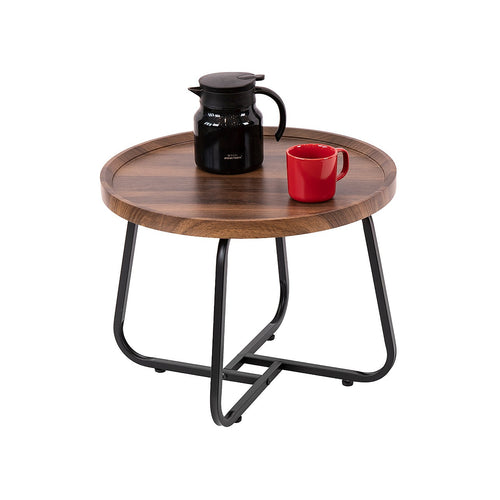 Round Side Table with Wood-Look Tray Top & Black Frame