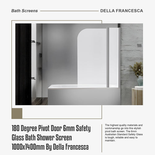 180° CHROME Pivot Door 6mm Safety Glass Bath Shower Screen By Della Francesca - 100 x 140cm