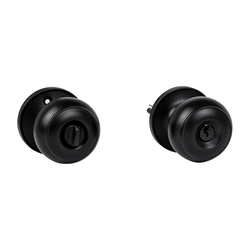 Door Handle Set Lever Key Lock Function Round Black