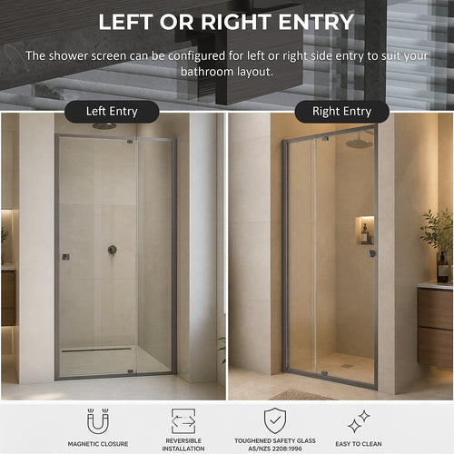 Semi-Frameless Shower Screen – Gunmetal, Front: (74~82)x195cm, No Side Return