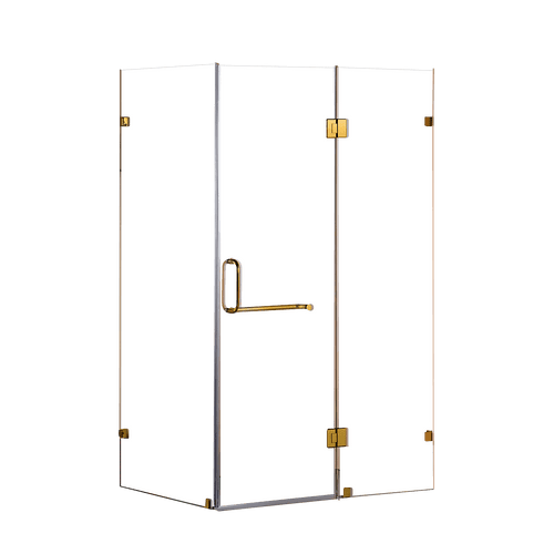 Frameless 10mm Glass Shower Screen 120 x 100cm GOLD Hinges/Brackets and ROUND Handle