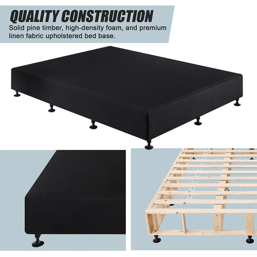 Queen Slatted Ensemble Bed Base - Midnight Black Linen Breathable Cover