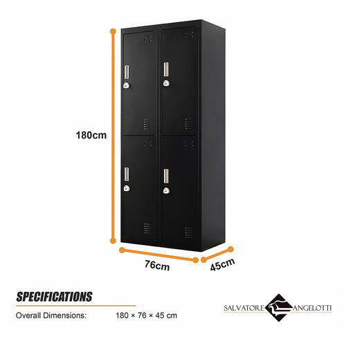 4-Door Metal Locker – 2x2 Layout, Black, 3-Digit Combination Lock