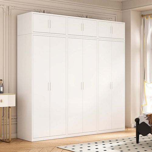 240x240cm 6-Door White Steel Shelf Wardrobe with White Handle Storage Cabinet