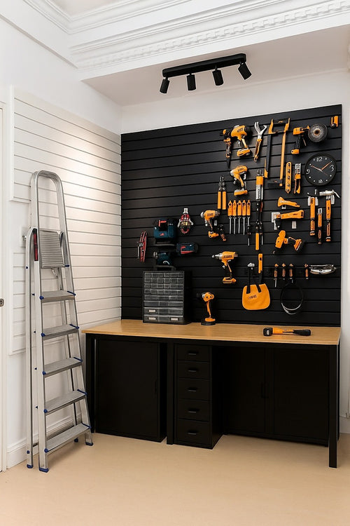 Slatwall Storage Pack for Retail Display Garage Storage - Black PVC Panels