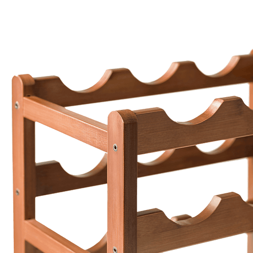 Bamboo Wine Rack Free Standing 15 Bottles with 6 Glasses Holder Storage in Brown