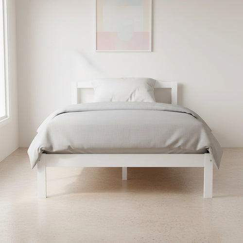 King Single Wooden Bed Frame – Sturdy Home Furniture in White Finish
