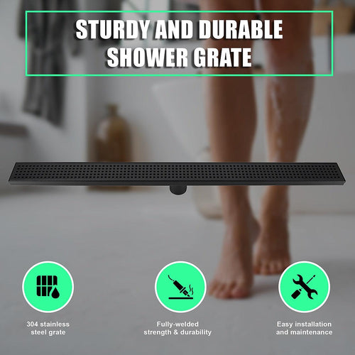 80cm Bathroom Shower Black Grate Drain w/ Centre outlet Floor Waste