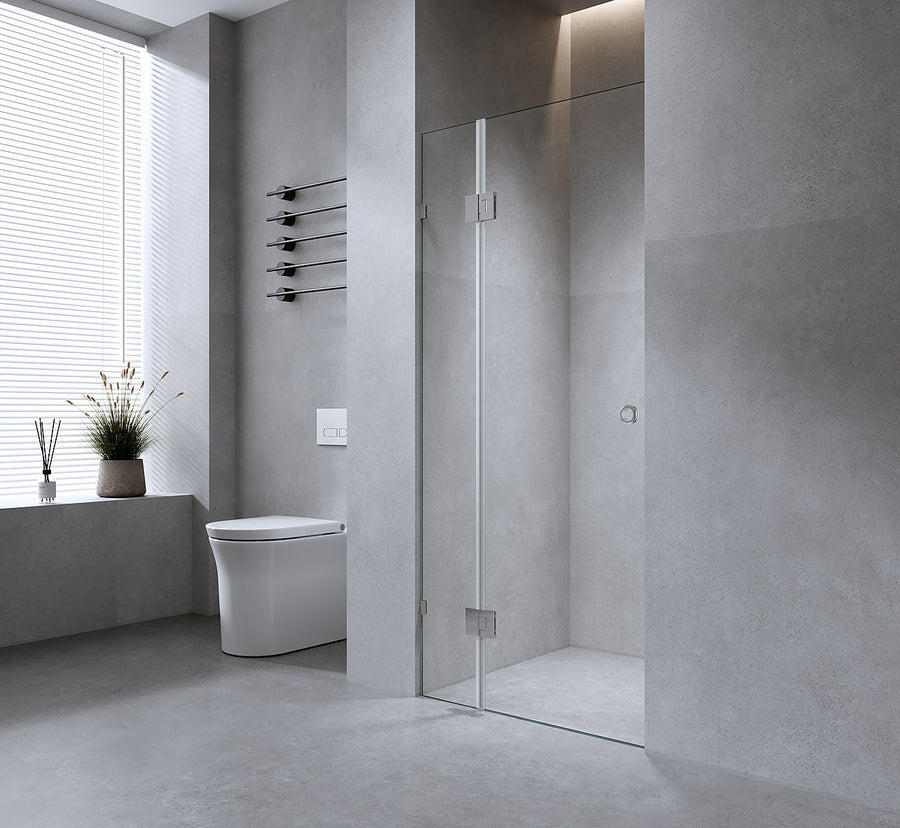 100cm Frameless Wall-to-Wall Shower Screen with Gunmetal Brackets & Brass Hinges – Wall & Floor U Brackets