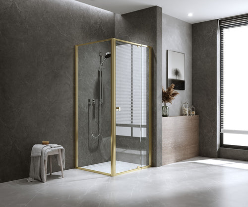Adjustable Semi Frameless Shower Screen Front: (74~82)x195cm with Gold Hardware and Side: (77~80)x195cm