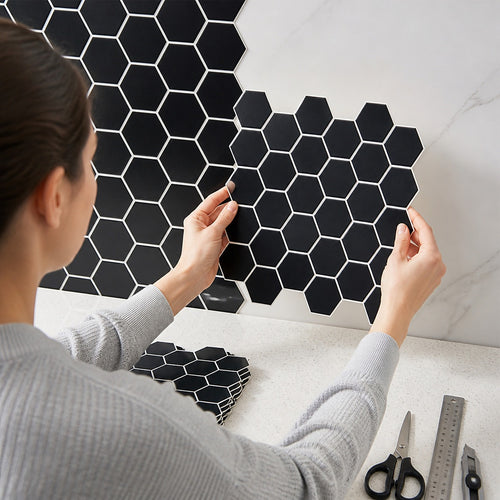 3D Peel-and-Stick Wall Tiles – Black Hexagonal Design, 10 Sheets