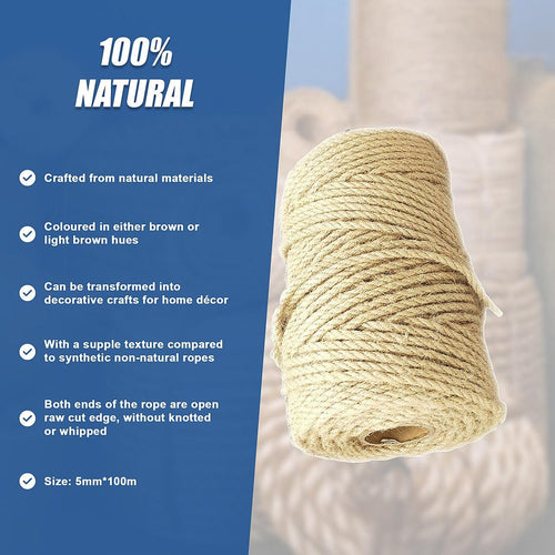 Sisal Rope Natural Jute Hemp Manila Twine Cord 5mm x 100m