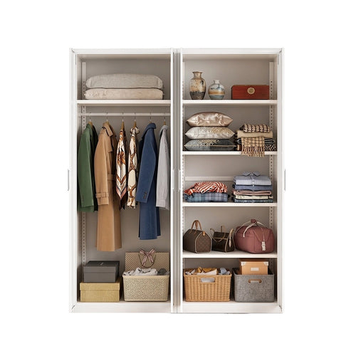 160x200cm 4-Door White Steel Hanging and Shelf Wardrobe with White Handle Storage Cabinet