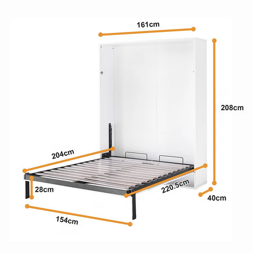 Queen Wall Bed in White – Space Saving Murphy Bed Kit with Gold Door Handle