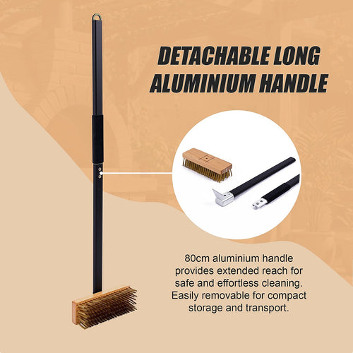 80cm Heavy Duty Pizza Oven Brush with Steel Scraper Cleaner