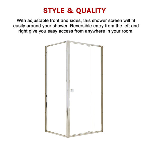 Adjustable Semi Frameless Shower Screen Front: (98~106)x195cm with Gold Hardware and Side: (77~80)x195cm