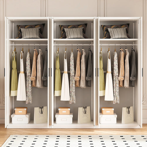 240x200cm 6-Door White Steel Hanging Wardrobe with Black Handle Storage Cabinet