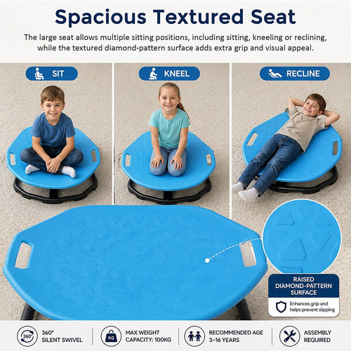 Large Sensory Spinning Chair for Kids with Handles 360° Balance Spin Seat Active Play Chair 100kg Blue