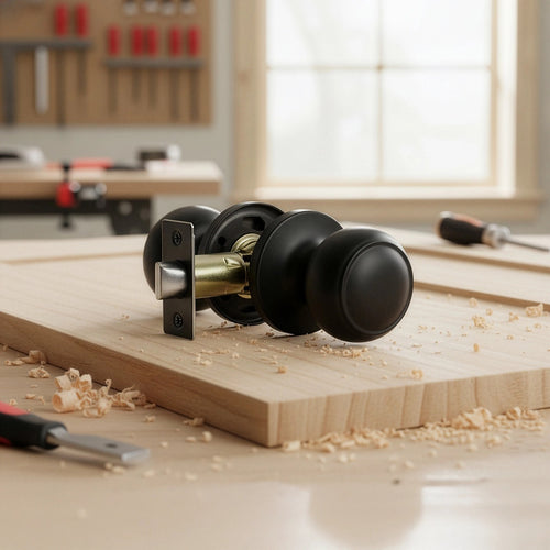 Door Handle Set Lever – Passage Function with Round Black Design and Functional Style