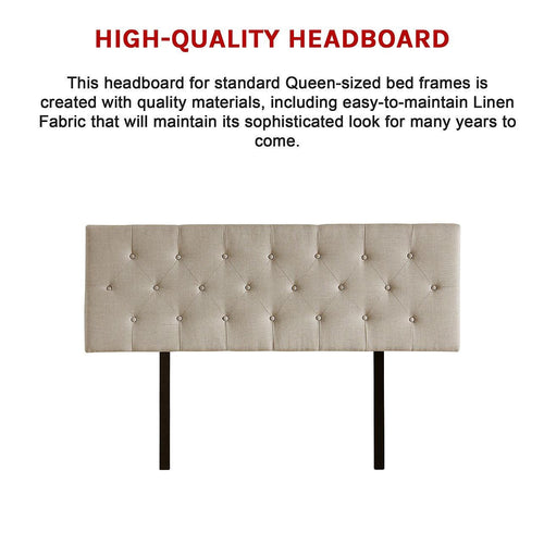 Queen Linen Fabric Deluxe Headboard Bedhead in Beige