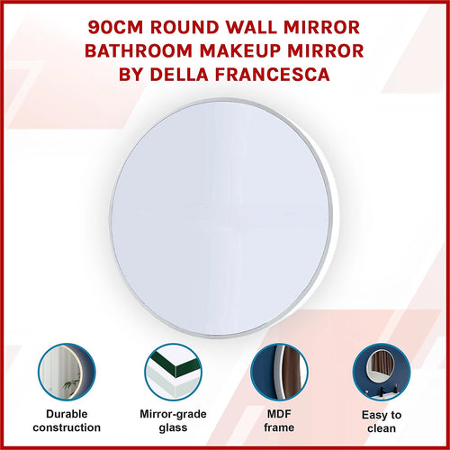 90cm Round Wall Mirror Bathroom Makeup Mirror by Della Francesca - White