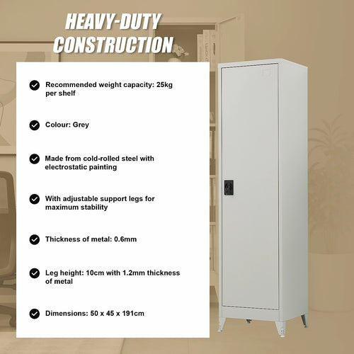 Single Door Metal Locker Cabinet - Grey +with Legs