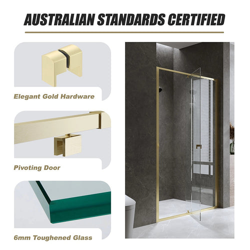 Adjustable Semi Frameless Shower Screen Front: (98~106)x195cm with Gold Hardware and No Side Return
