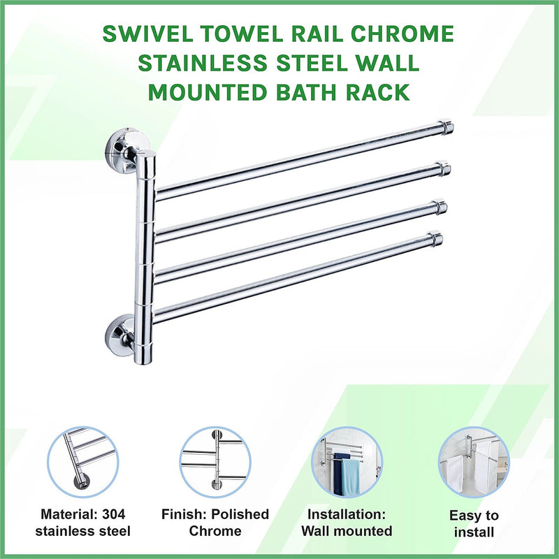 Swivel Towel Rail | Stainless Steel Chrome-Finish Bath Rack ...