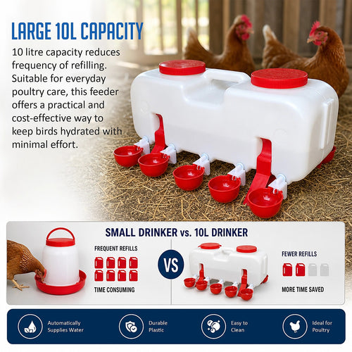 10L Chicken Water Feeder Automatic Chook Drinker Gravity System