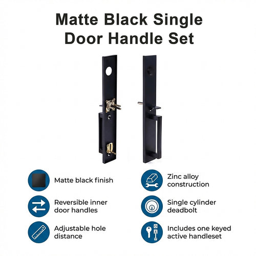 Matte Black Single Door Handle Set Dummy Front Entry with Deadbolt Style Lock