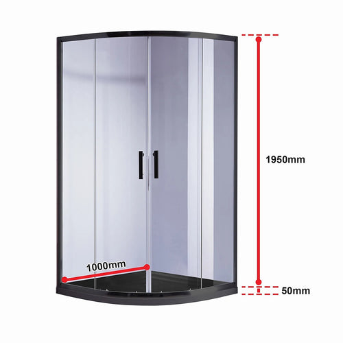 100x100cm Rounded Sliding 6mm Curved Shower Screen – Black Hardware with Base