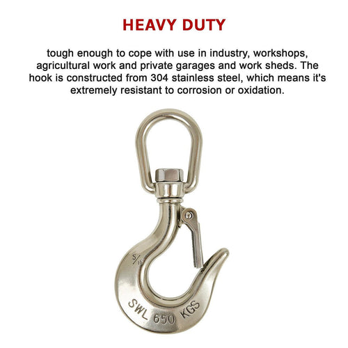 304 Stainless Steel Swivel Lift Clevis Chain Crane Hook with Safety Lock 650kg