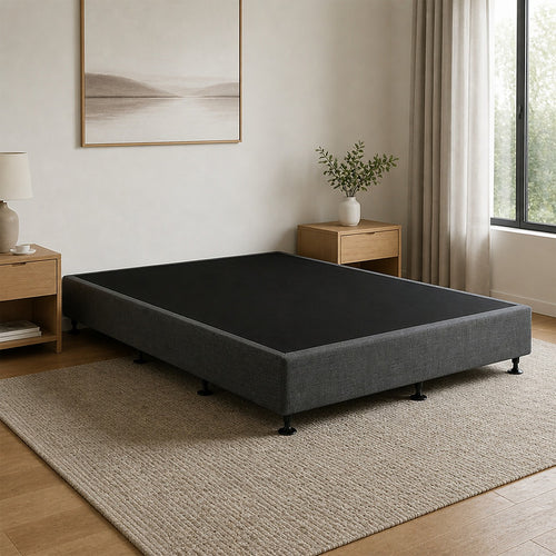 Queen Slatted Ensemble Bed Base - Graphite Linen Breathable Cover