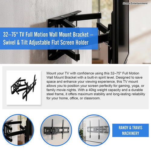 32–75" TV Full Motion Wall Mount Bracket – Adjustable Swivel & Tilt Design