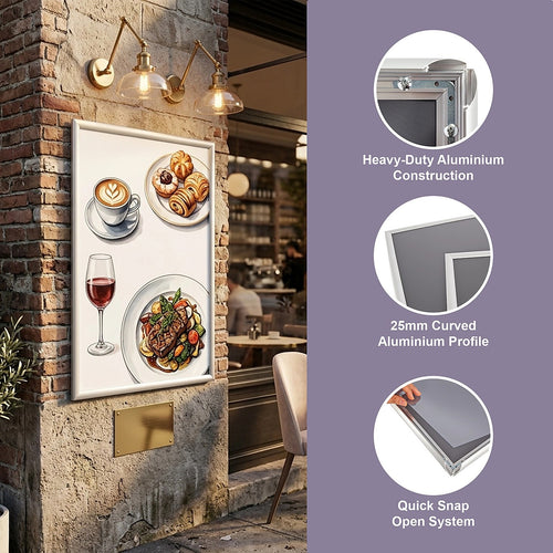A0 2pc Premium Aluminium Snap Poster Frame Wall Mount Sign Holder Silver