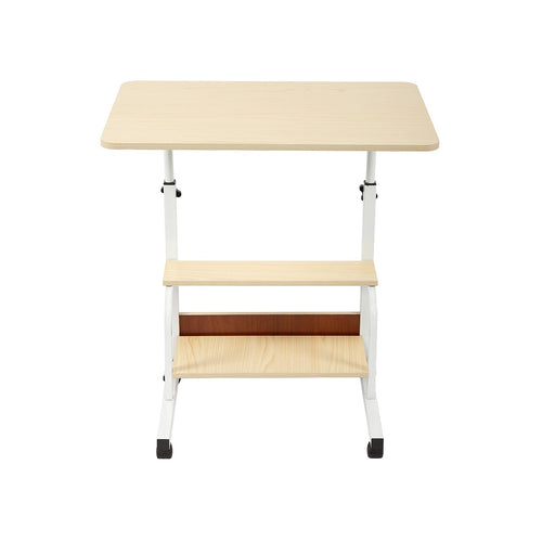 Height Adjustable Rolling Overbed Table 60cm Mobile Computer Desk for Home & Care