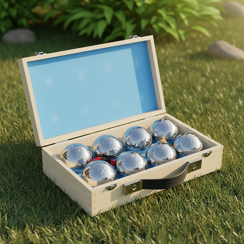 Deluxe Boules Bocce 8 Alloy Ball Set with Wood Case