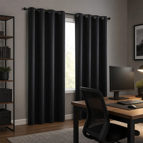 Black 2X Blockout Curtains – Blackout Window Draperies Pair with Eyelets for Bedroom 132x213cm