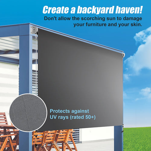 Retractable Straight Drop Awning Screen - Grey - 3x2.5m 