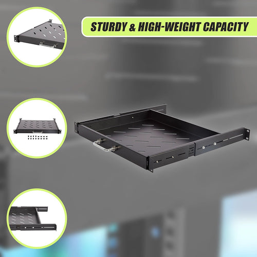Sliding Rack Server Shelf For Rack 1U 19" 4 Post Rack Mount-Adjustable 15"-22"