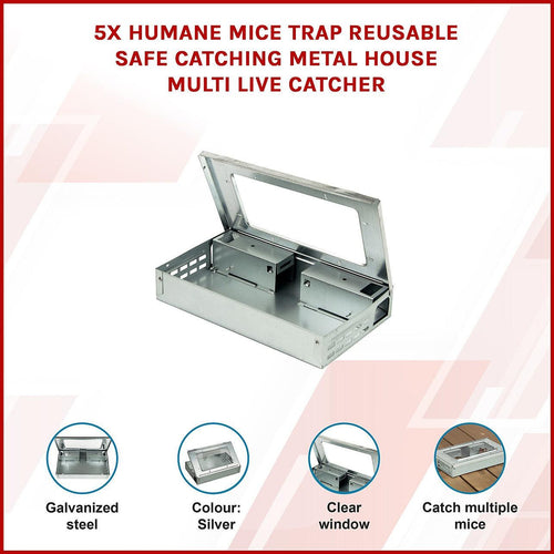 5x Humane Mice Trap Reusable Safe Catching Metal Mouse Multi Live Catcher