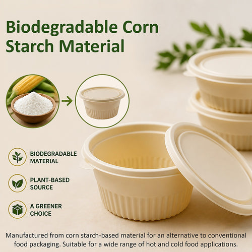 100PCS Corn Starch Food Containers with Lids Round Takeaway Boxes 750mL
