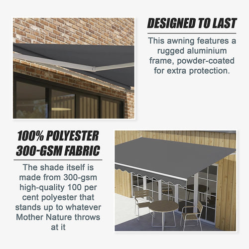 Outdoor Awning Grey - 5x3m Retractable Sunshade